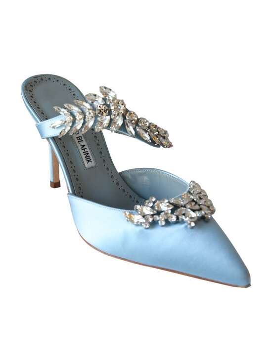 Manolo Blahnik Shoes - Manolo Blahnik Lurum Satin Mules Heels Blue
